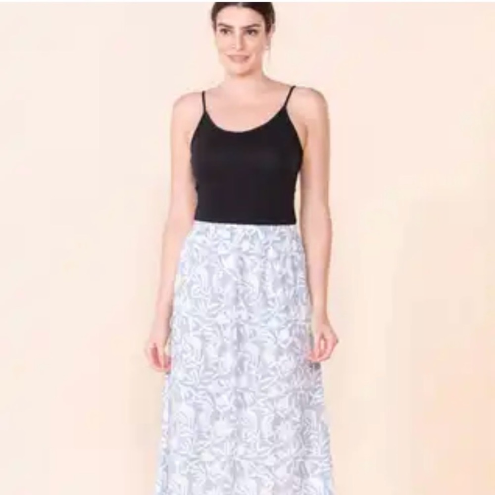 Periwinkle Blue Floral Print Skirt - Picture 2 of 7